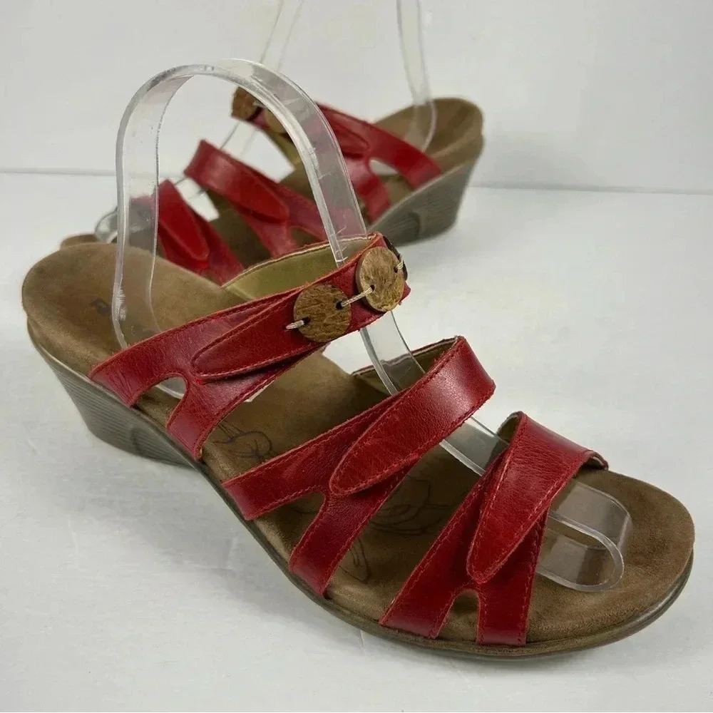 Romika Red Leather Wedge Sandals EU 42 US 11 Maui Comfort Slide❤️